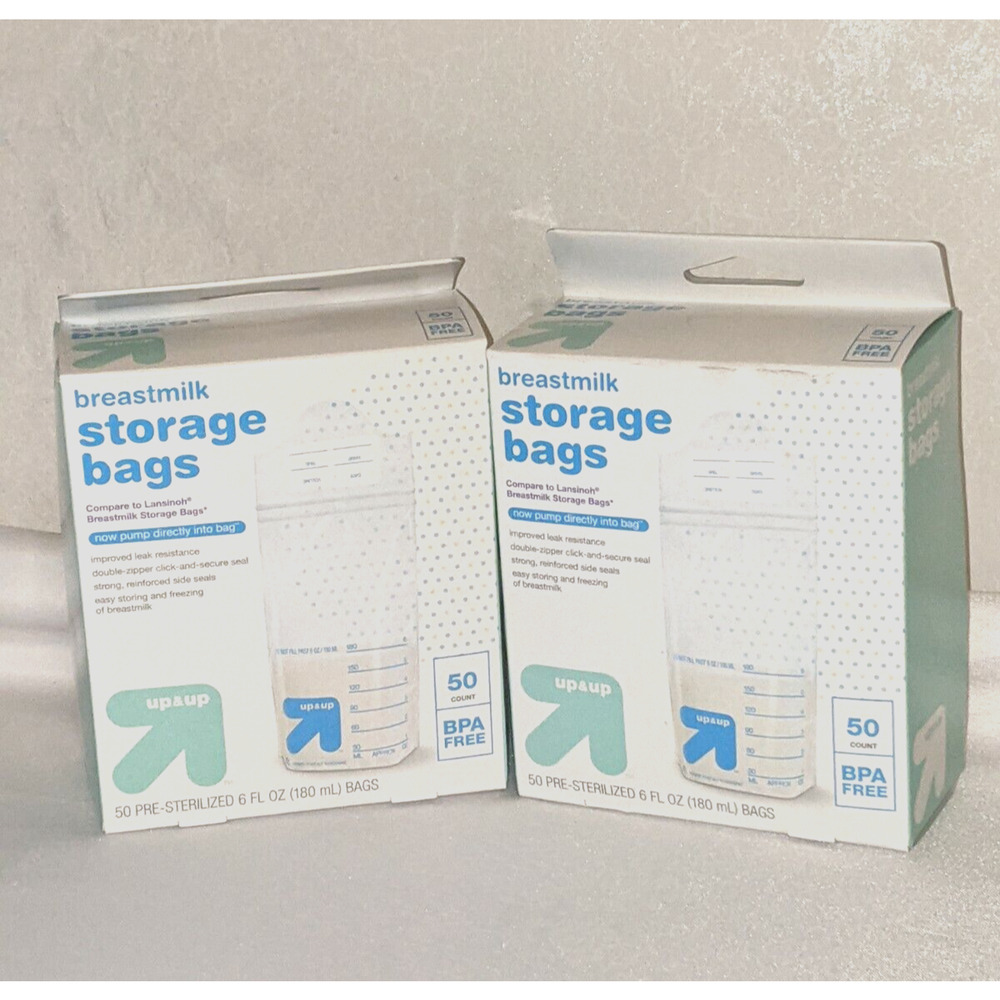 2 - 50 ct Pre-Sterilized Breast Milk Storage bags Up & Up 6 fl oz Damaged Packs